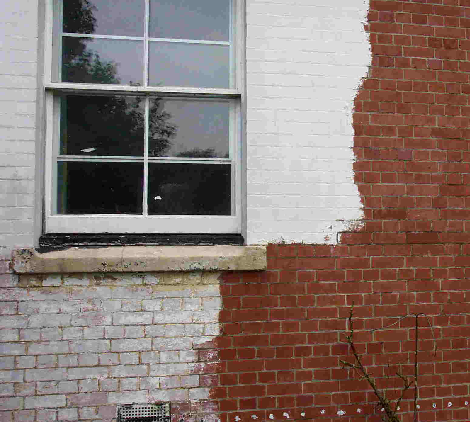 Removing old paint (paint stripping) from external walls of buildings & houses, using steam under pressure & chemicals, this type of work is mainly carried out to the outside of property & is part of my exterior cleaning service. In the past inappropriate paints (coatings) have been applied to many masonry buildings, these did not allow the substrate to "breath" this can lead to "blowing" of the stone-work, serious damp can occur within and then frost can damage even more.  By removing this paint coating moisture can dissipate once more.- 